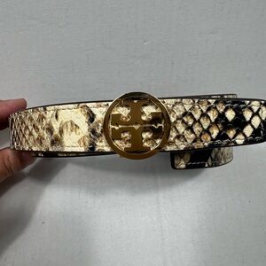 Tory Burch 1” Miller Snake Embossed Belt In Snake/Gold/Black Size: XS